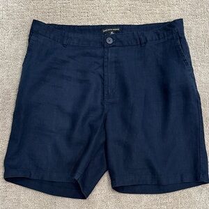 Saks Fifth Avenue Dark Blue Flat Linen Front Shorts